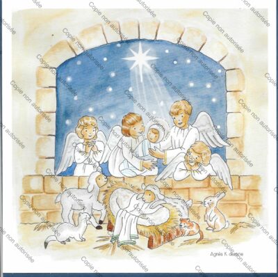 Cartes simples format 15 cm x 15 cm Carte de Noël « Quand les anges pouponnent dans la nuit » avec enveloppe