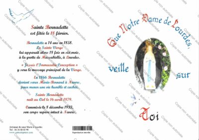 Carte double : format carte postale « Que Notre Dame de Lourdes veille sur toi »