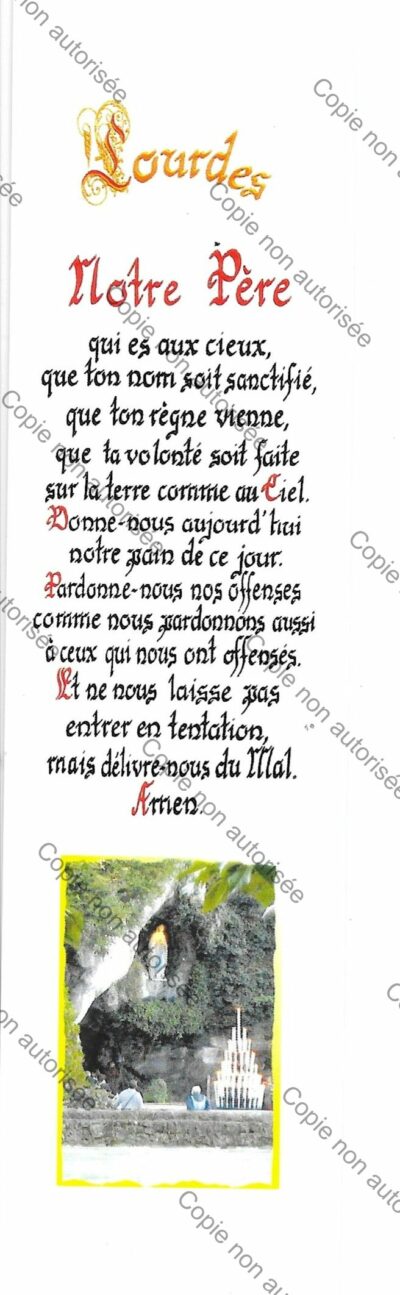 Signet : format 18 cm x 5 cm « Lourdes Notre Père »
