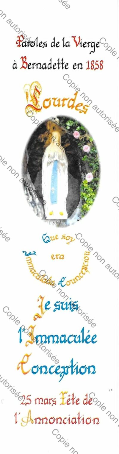 Signet : format 18 cm x 5 cm « Lourdes, Je suis l’Immaculée Conception »